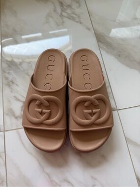 Gucci Blush Nude Platform GG Slide Sandals